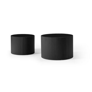 English Elm Nesting Round Mdf Coffee Tables with Relief Detail for Modern Living Rooms 2 Piece Matt Black W87682176