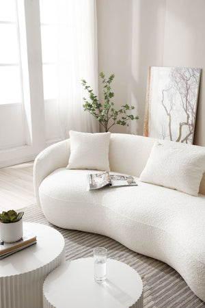 English Elm Mid Century Curved Boucle Sofa Four Seat Sculptural Couch for Modern Living Rooms W87657698