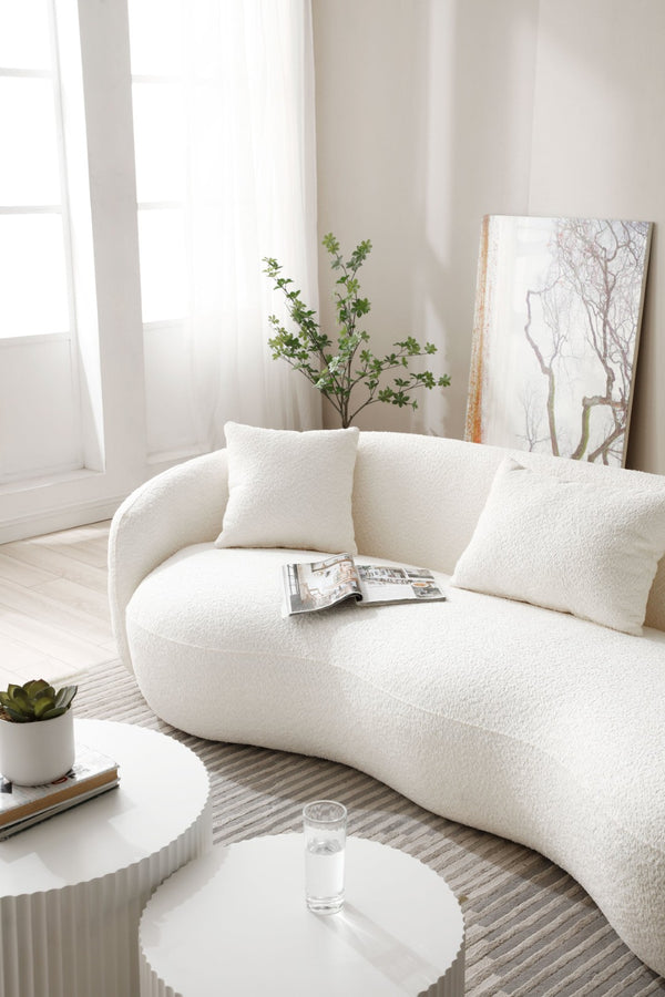 English Elm Mid Century Curved Boucle Sofa Four Seat Sculptural Couch for Modern Living Rooms W87657698