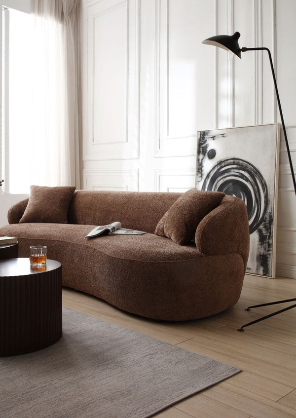 English Elm [not Available on Wayfair] Curved Boucle Three Seat Sofa Mid Century Cloud Style Living Room Couch Dark Brown W87679952
