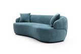 Blue Mid Century Modern Curved 3-Seat Boucle Sofa for Living Room, Bedroom, Office