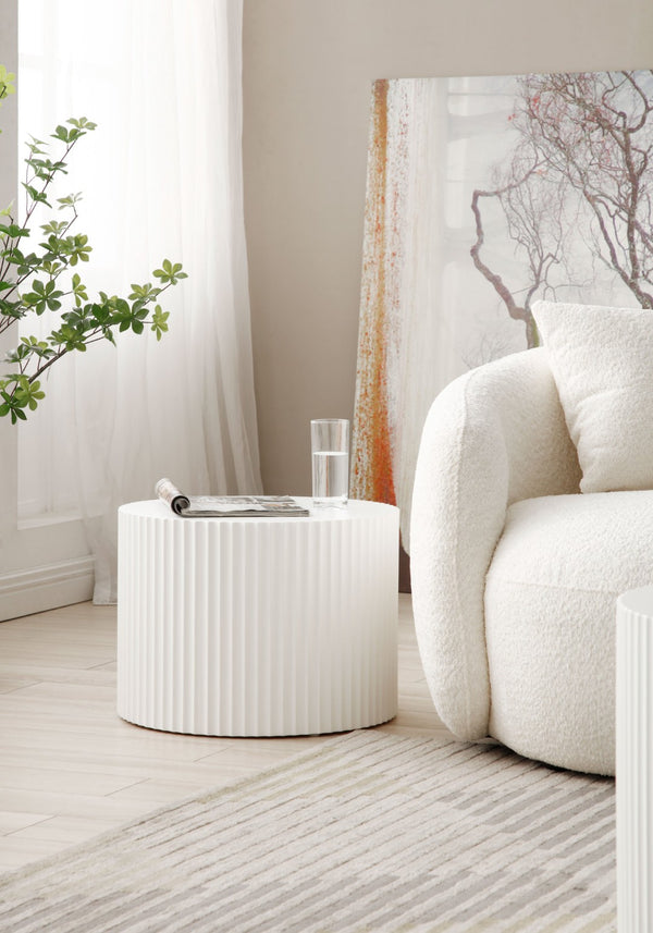 English Elm White Round Nesting Coffee Tables Set of 2 Handcrafted Mdf Relief Living Room W876P252127