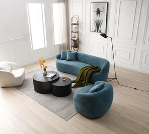 English Elm [not Available on Wayfair] Curved Boucle Three Seat Sofa Mid Century Cloud Style Living Room Couch Light Blue W87679951