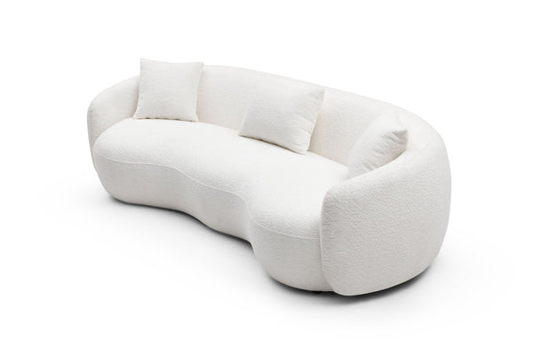 English Elm Mid Century Curved Boucle Sofa Four Seat Sculptural Couch for Modern Living Rooms W87657698
