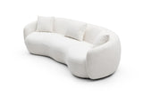 Mid Century Modern Curved 4-Seat Sofa, Boucle Fabric, White - Living Room, Bedroom, Office