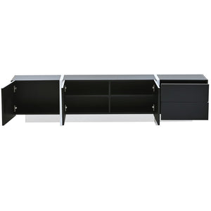 English Elm Glossy White Tv Stand with Black Accents Sleek Modern Console for 80 Inch Screens WF300852AAB