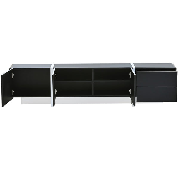 English Elm Glossy White Tv Stand with Black Accents Sleek Modern Console for 80 Inch Screens WF300852AAB