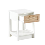 English Elm 15.75" Rattan End Table With Drawer, Modern Nightstand, Side Table For Living Room, Bedroom,White