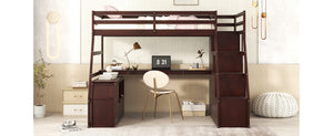English Elm Twin Loft Bed with 7 Drawer Storage Built-in Desk and Shelves for Kids Rooms Espresso LT000639AAP-3