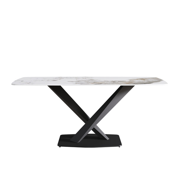 English Elm 70.87"Modern Sintered Stone Dining Table With Black Metal Legs For 6-8 People - Chic & Durable Design W1535S00205