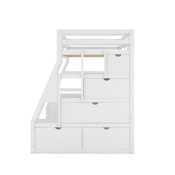 English Elm Twin Loft Bed with 7 Drawer Storage Built-in Desk and Shelves for Kids Rooms White LT000639AAK