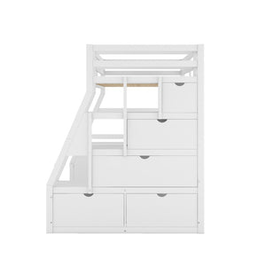 English Elm Twin Loft Bed with 7 Drawer Storage Built-in Desk and Shelves for Kids Rooms White LT000639AAK-3