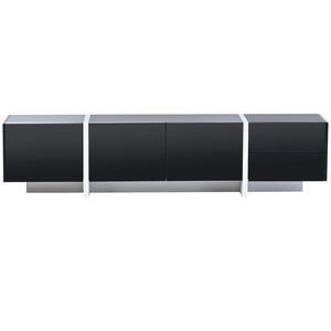 English Elm Glossy White Tv Stand with Black Accents Sleek Modern Console for 80 Inch Screens WF300852AAB