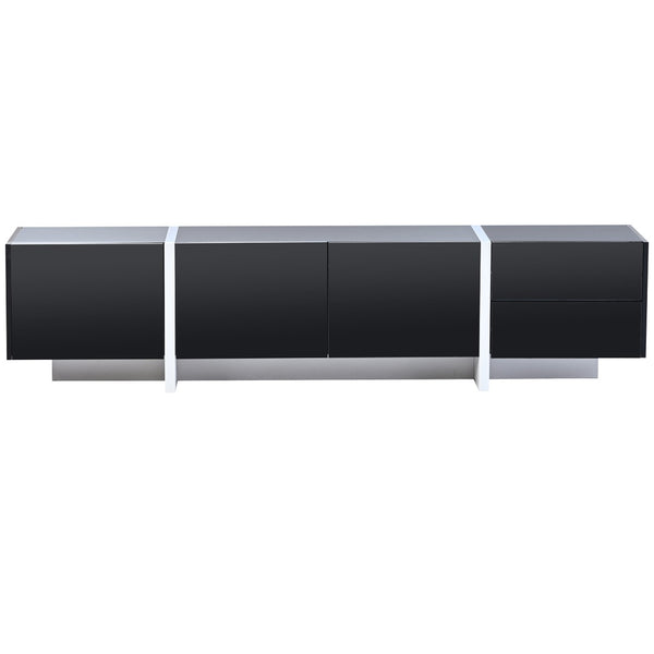 English Elm Glossy White Tv Stand with Black Accents Sleek Modern Console for 80 Inch Screens WF300852AAB
