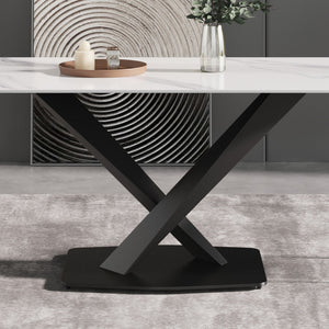 English Elm 70.87" Modern Sintered Stone Dining Table With Black Iron Base - Seats 6-8, Perfect For Entertaining! W1535S00211