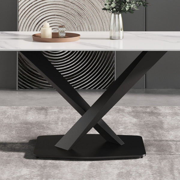 English Elm 70.87" Modern Sintered Stone Dining Table With Black Iron Base - Seats 6-8, Perfect For Entertaining! W1535S00211