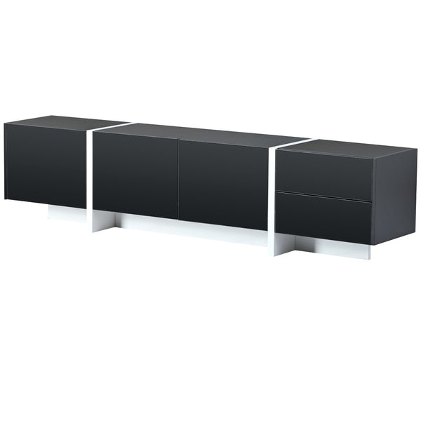 English Elm Glossy White Tv Stand with Black Accents Sleek Modern Console for 80 Inch Screens WF300852AAB