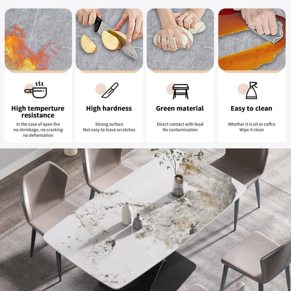 English Elm 70.87"Modern Sintered Stone Dining Table With Black Metal Legs For 6-8 People - Chic & Durable Design W1535S00205