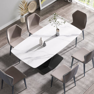 English Elm 70.87"Modern 70.87" Modern Curved White Sintered Stone Dining Table With Stylish Black Metal Legs For 6-8 People W1535S00201