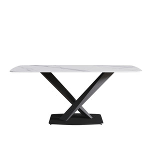 English Elm 70.87"Modern 70.87" Modern Curved White Sintered Stone Dining Table With Stylish Black Metal Legs For 6-8 People W1535S00201