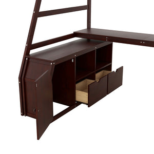 English Elm Twin Loft Bed with 7 Drawer Storage Built-in Desk and Shelves for Kids Rooms Espresso LT000639AAP-3