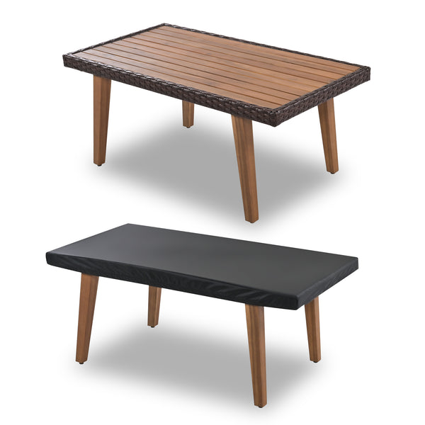 English Elm GO Outdoor Wicker Sofa 4-Piece Patio Set with Solid Wood Arms, UV-Water Resistant Rattan, Cushions FG201222AAA