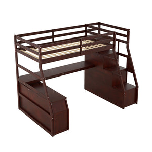 English Elm Twin Loft Bed with 7 Drawer Storage Built-in Desk and Shelves for Kids Rooms Espresso LT000639AAP-3