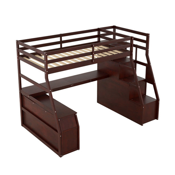 English Elm Twin Loft Bed with 7 Drawer Storage Built-in Desk and Shelves for Kids Rooms Espresso LT000639AAP-3