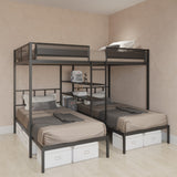 Hearth and Haven Full over Twin & Twin Bunk Bed with Built-in 3-Tier Shelves, Black W427S00025