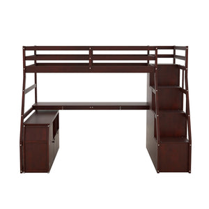 English Elm Twin Loft Bed with 7 Drawer Storage Built-in Desk and Shelves for Kids Rooms Espresso LT000639AAP-3