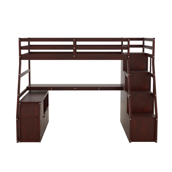 English Elm Twin Loft Bed with 7 Drawer Storage Built-in Desk and Shelves for Kids Rooms Espresso LT000639AAP-3