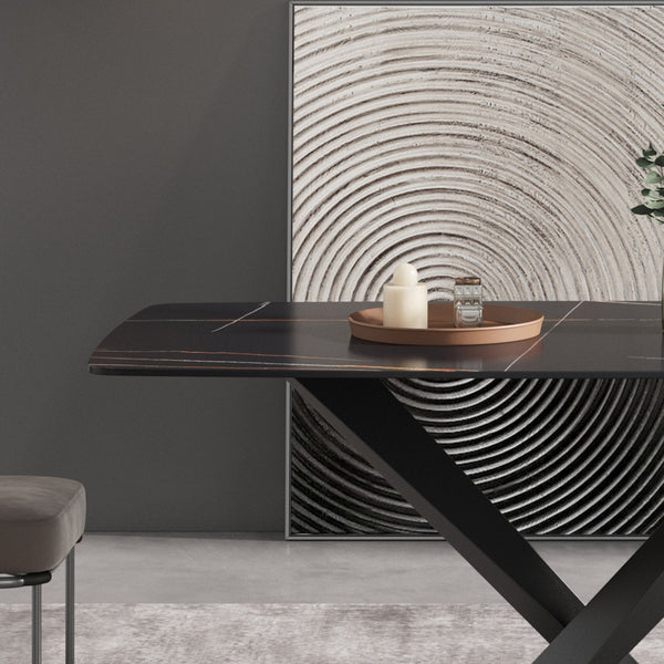 English Elm 70.87"Modern 70.87" Modern Sintered Stone Dining Table With Black Metal Legs For 6-8 People - Stylish & Durable W1535S00203