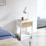 Modern White Rattan End Table with Drawer, 15.75