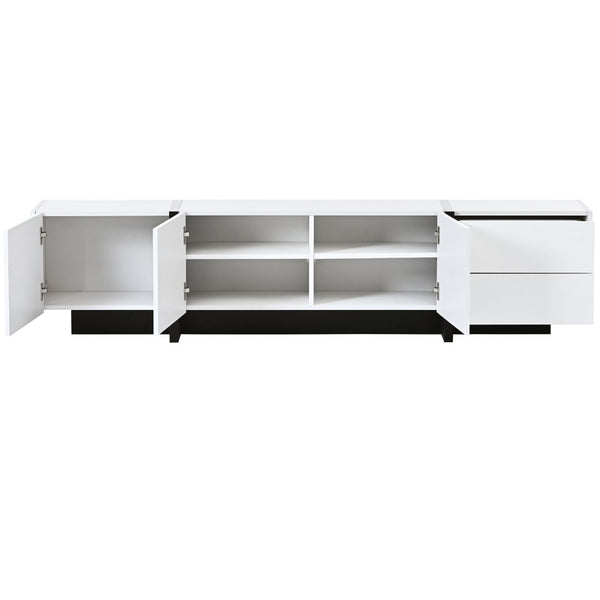 English Elm Glossy White Tv Stand with Black Accents Sleek Modern Console for 80 Inch Screens WF300852AAK
