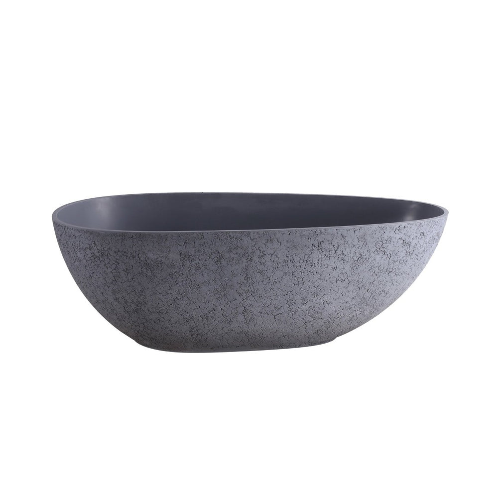 English Elm 65 Inch Solid Surface Freestanding Soaking Tub Cement Matte Spa Bathroom W161390547
