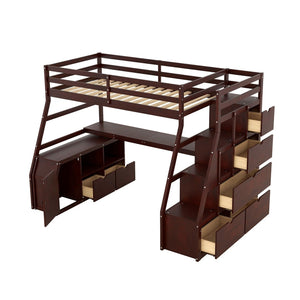 English Elm Twin Loft Bed with 7 Drawer Storage Built-in Desk and Shelves for Kids Rooms LT000639AAP-2