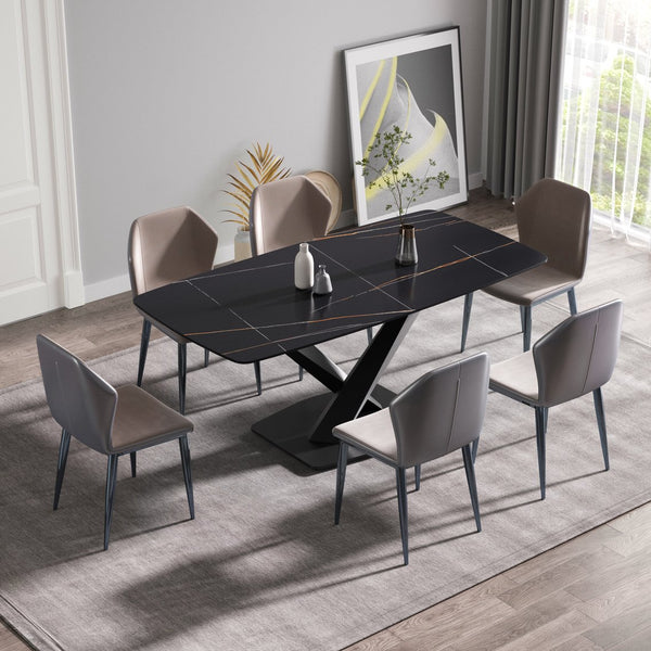 English Elm 70.87"Modern 70.87" Modern Sintered Stone Dining Table With Black Metal Legs For 6-8 People - Stylish & Durable W1535S00203