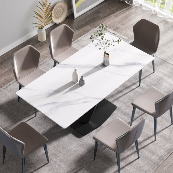 English Elm 70.87" Modern Sintered Stone Dining Table With Black Iron Base - Seats 6-8, Perfect For Entertaining! W1535S00211