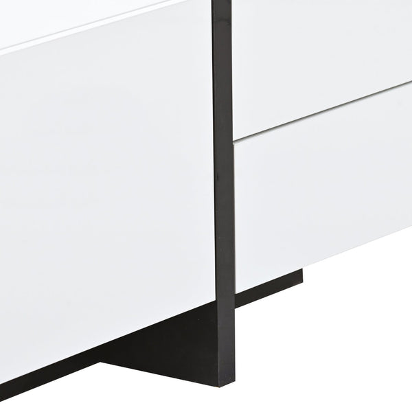 English Elm Glossy White Tv Stand with Black Accents Sleek Modern Console for 80 Inch Screens WF300852AAK