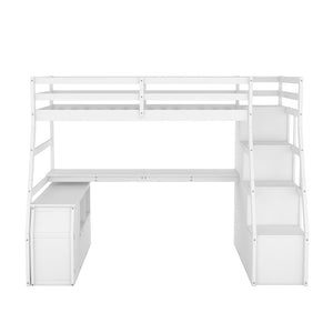English Elm Twin Loft Bed with 7 Drawer Storage Built-in Desk and Shelves for Kids Rooms White LT000639AAK