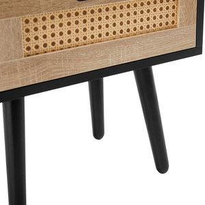 English Elm 15.75" Rattan Weave End Table with Built-in Charging Ports Drawer and Wood Legs W126573111