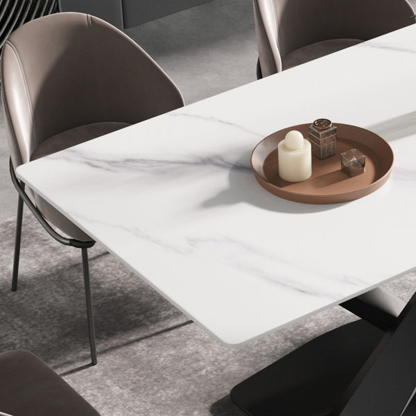 English Elm 70.87" Modern Sintered Stone Dining Table With Black Iron Base - Seats 6-8, Perfect For Entertaining! W1535S00211