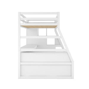 English Elm Twin Loft Bed with 7 Drawer Storage Built-in Desk and Shelves for Kids Rooms White LT000639AAK