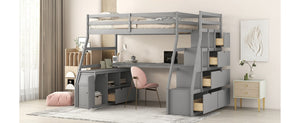 English Elm Twin Loft Bed with 7 Drawer Storage Built-in Desk and Shelves for Kids Rooms Gray LT000639AAE