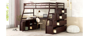 English Elm Twin Loft Bed with 7 Drawer Storage Built-in Desk and Shelves for Kids Rooms Espresso LT000639AAP-3