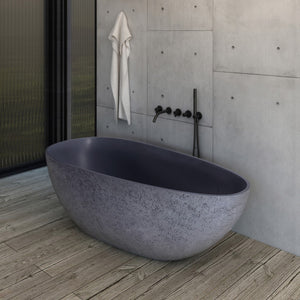 English Elm 65 Inch Solid Surface Freestanding Soaking Tub Cement Matte Spa Bathroom W161390547