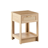 English Elm 15.75" Rattan End Table With Drawer, Modern Nightstand, Side Table For Living Room, Bedroom,Natural