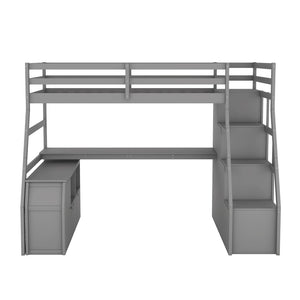 English Elm Twin Loft Bed with 7 Drawer Storage Built-in Desk and Shelves for Kids Rooms Gray LT000639AAE-3