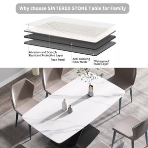 English Elm 70.87"Modern 70.87" Modern Curved White Sintered Stone Dining Table With Stylish Black Metal Legs For 6-8 People W1535S00201