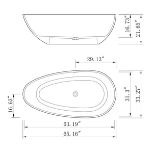 English Elm 65 Inch Solid Surface Freestanding Soaking Tub Cement Matte Spa Bathroom W161390547